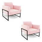 Kit 2 Poltronas Base Industrial Alta Preto Marisa Suede Rosa