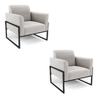 Kit 2 Poltronas Base Industrial Alta Preto Marisa Veludo Cinza