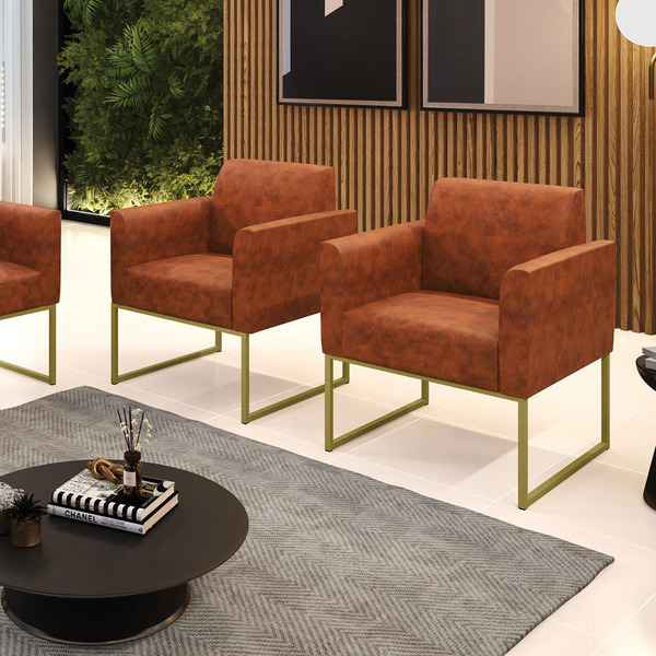 Kit 2 Poltronas Base Industrial Dourado Marisa Corano - Nozes