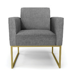 Kit 2 Poltronas Base Industrial Dourado Marisa Linho - A26 Gr