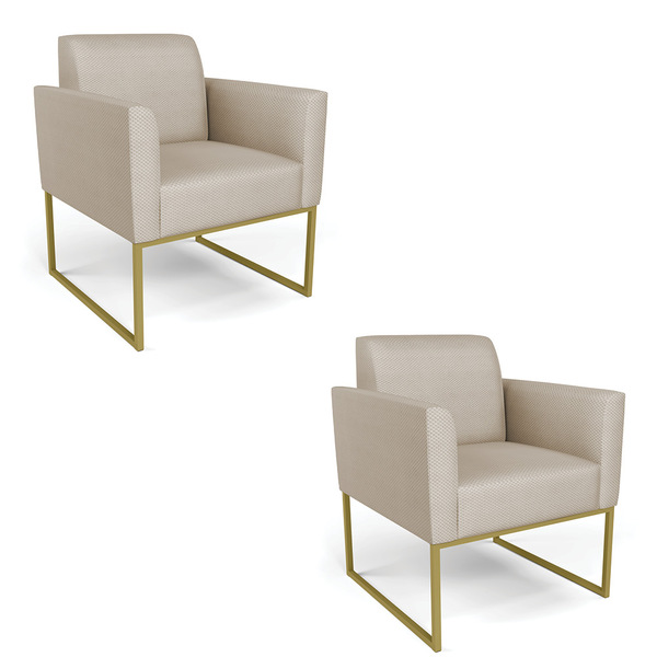 Kit 2 Poltronas Base Industrial Dourado Marisa Veludo Luxo Pr