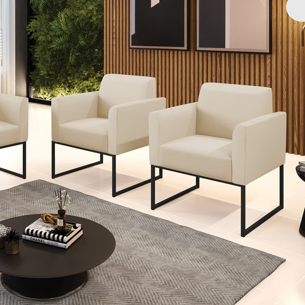 Kit 2 Poltronas Base Industrial Preto Marisa Corino - Bege