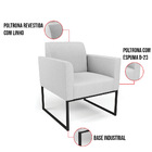 Kit 2 Poltronas Base Industrial Preto Marisa Linho Cinza A05