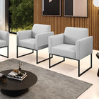 Kit 2 Poltronas Base Industrial Preto Marisa Linho Cinza A05