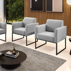 Kit 2 Poltronas Base Industrial Preto Marisa Suede - Cinza