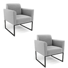 Kit 2 Poltronas Base Industrial Preto Marisa Suede - Cinza