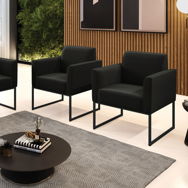 Kit 2 Poltronas Base Industrial Preto Marisa Suede - Preto