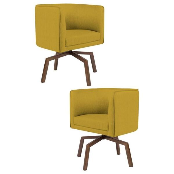 Kit 2 Poltronas Base Ka Madeira Betina B-279 Veludo Mostarda