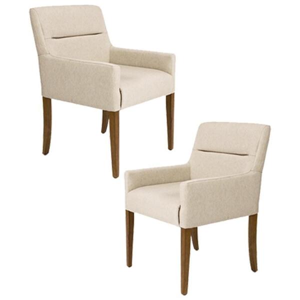 Kit 2 Poltronas Base Madeira Angel C-129 Linho Bege Claro - D