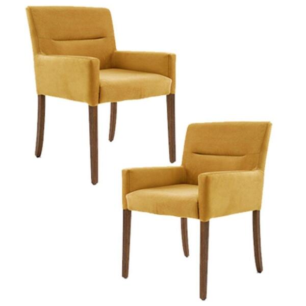 Kit 2 Poltronas Base Madeira Angel Veludo Amarelo