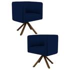 Kit 2 Poltronas Base Madeira Betina B-304 Veludo Azul Marinho