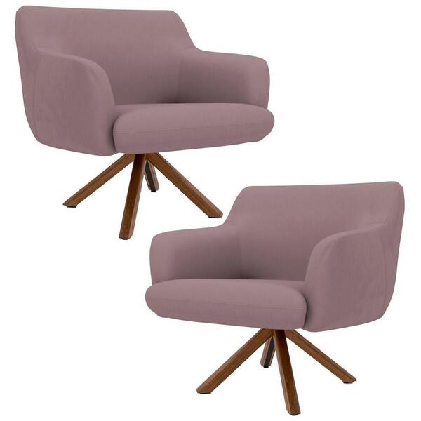 Kit 2 Poltronas Base Madeira Jade B-305 Veludo Rosê