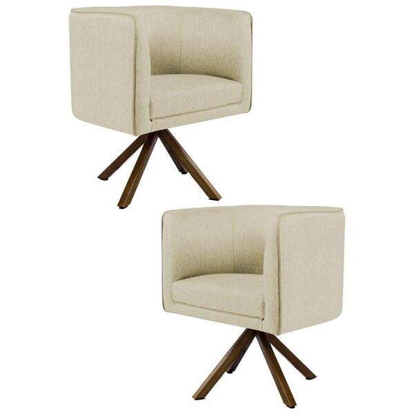 Kit 2 Poltronas Base Madeira Linho Bege