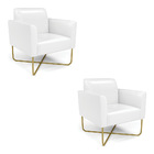Kit 2 Poltronas Base X Industrial Dourado Marisa Corano Branco