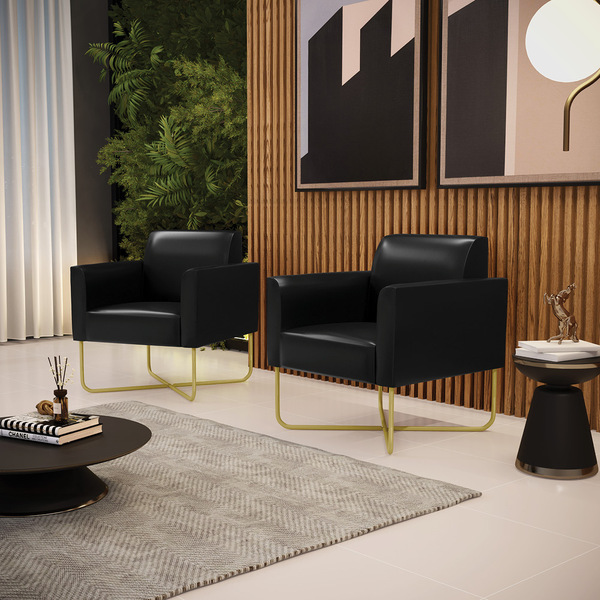 Kit 2 Poltronas Base X Industrial Dourado Marisa Corano - Pre