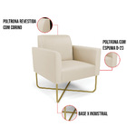 Kit 2 Poltronas Base X Industrial Dourado Marisa Corino Bege