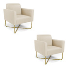 Kit 2 Poltronas Base X Industrial Dourado Marisa Corino Bege