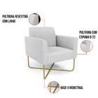Kit 2 Poltronas Base X Industrial Dourado Marisa Linho Cinza