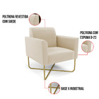 Kit 2 Poltronas Base X Industrial Dourado Marisa Suede Bege