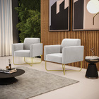 Kit 2 Poltronas Base X Industrial Dourado Marisa Veludo Cinza