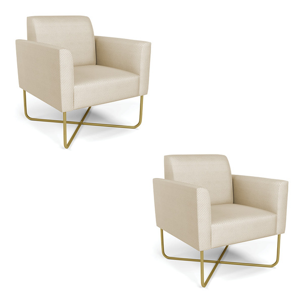 Kit 2 Poltronas Base X Industrial Dourado Marisa Veludo Luxo