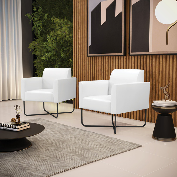 Kit 2 Poltronas Base X Industrial Preto Marisa Corano Branco