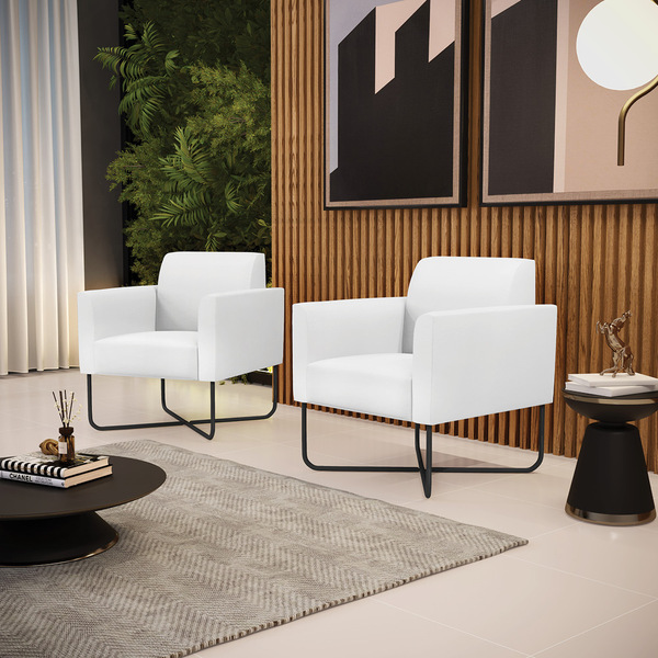 Kit 2 Poltronas Base X Industrial Preto Marisa Corino - Branco