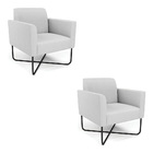 Kit 2 Poltronas Base X Industrial Preto Marisa Linho Cinza A05