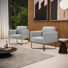 Kit 2 Poltronas Base X Industrial Preto Marisa Suede Cinza