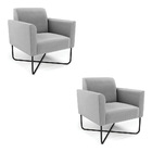 Kit 2 Poltronas Base X Industrial Preto Marisa Suede Cinza