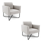 Kit 2 Poltronas Base X Industrial Preto Marisa Veludo Cinza