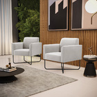 Kit 2 Poltronas Base X Industrial Preto Marisa Veludo Cinza