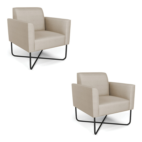 Kit 2 Poltronas Base X Industrial Preto Marisa Veludo Luxo D0