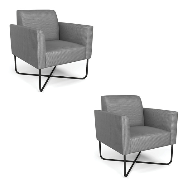Kit 2 Poltronas Base X Industrial Preto Marisa Veludo Luxo Gr