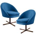 Kit 2 Poltronas Base Xis Madeira Rafa B-170 Veludo Azul