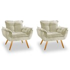 Kit 2 Poltronas Cadeiras Decorativas Opala Suede Bege Pés Pal