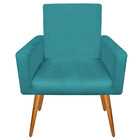 Kit 2 Poltronas Cadeiras Decorativas Suede Liso Azul Turquesa