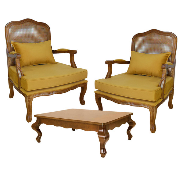 Kit 2 Poltronas Clássica King Com Tela + Mesa Centro Verniz I