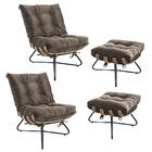 Kit 2 Poltronas Com 2 Puffs Banqueta Corino Bege