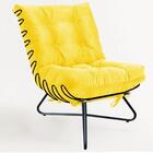 Kit 2 Poltronas Com 2 Puffs Banqueta Sala Corino Amarelo