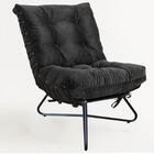 Kit 2 Poltronas Com 2 Puffs Banqueta Sala Corino Preto