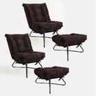 Kit 2 Poltronas Com 2 Puffs Banqueta Sala Suede Marrom