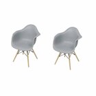 Kit 2 Poltronas Com Braço Base Madeira Eames  Cinza