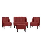 Kit 2 Poltronas Com Namoradeira E Puff  Zoe Suede Vermelho
