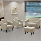 Kit 2 Poltronas Com Namoradeira Puff Sofia Suede Bege Claro