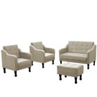 Kit 2 Poltronas Com Namoradeira Puff Sofia Suede Bege Claro