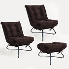 Kit 2 Poltronas Com Puff Banqueta Sala Suede Marrom