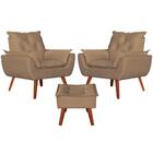 Kit 2 Poltronas Com Puff Decorativo Opala Suede Bege