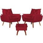 Kit 2 Poltronas Com Puff Decorativo Opala Suede Vermelho