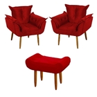 Kit 2 Poltronas Com Puff Decorativo Opala Suede Vermelho
